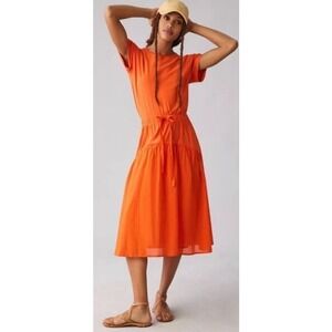 Nation LTD Azalia Combo Minimalist Pima Cotton Midi Shirt Dress in Jet Orange XL